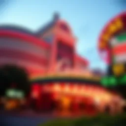 Exterior view of a Northern Washington casino showcasing its architectural design and neon lights.