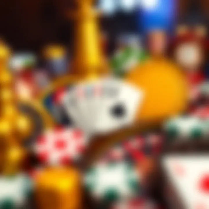 An intricate design of various casino game icons representing slots, poker, and roulette, symbolizing diversity.