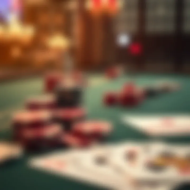 A close-up view of a blackjack table with chips and cards laid out, highlighting the strategic elements of the game.