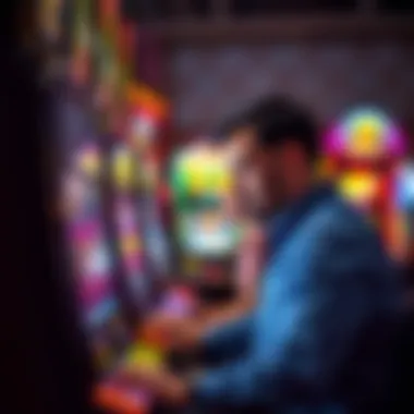 Close-up view of a player interacting with a gaming machine.