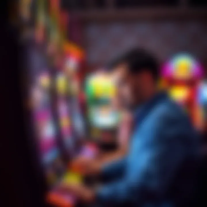 Close-up view of a player interacting with a gaming machine.