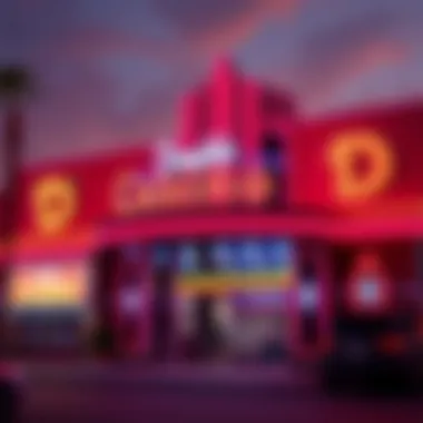 Exterior view of Double D Casino showcasing vibrant neon lights