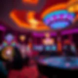 Interior view of a luxurious casino with vibrant lights and modern gaming tables