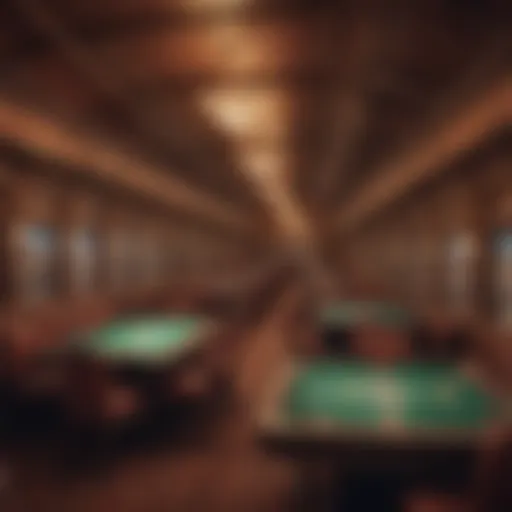 A vintage train car converted into a casino interior with gaming tables.