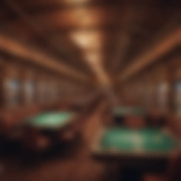 A vintage train car converted into a casino interior with gaming tables.