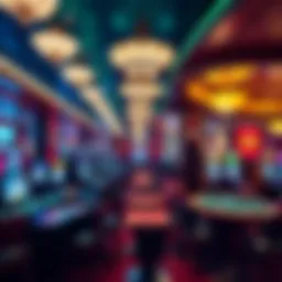 Illuminated casino floor showcasing gaming tables and vibrant atmosphere