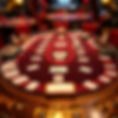 Intricate layout of stud poker table with cards