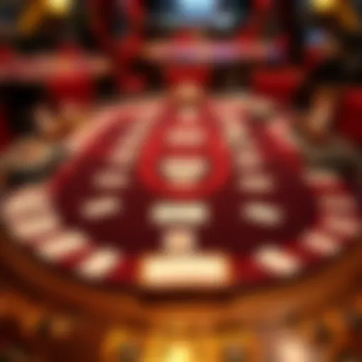 Intricate layout of stud poker table with cards