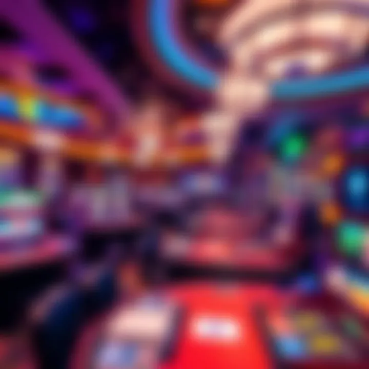 Interior of a luxurious casino showcasing vibrant gaming tables