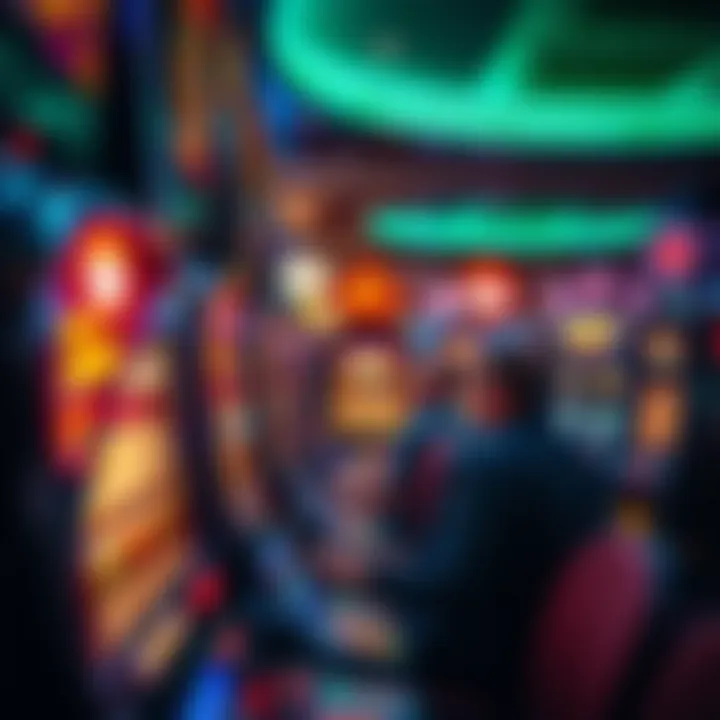 Close-up of slot machines with players engaged