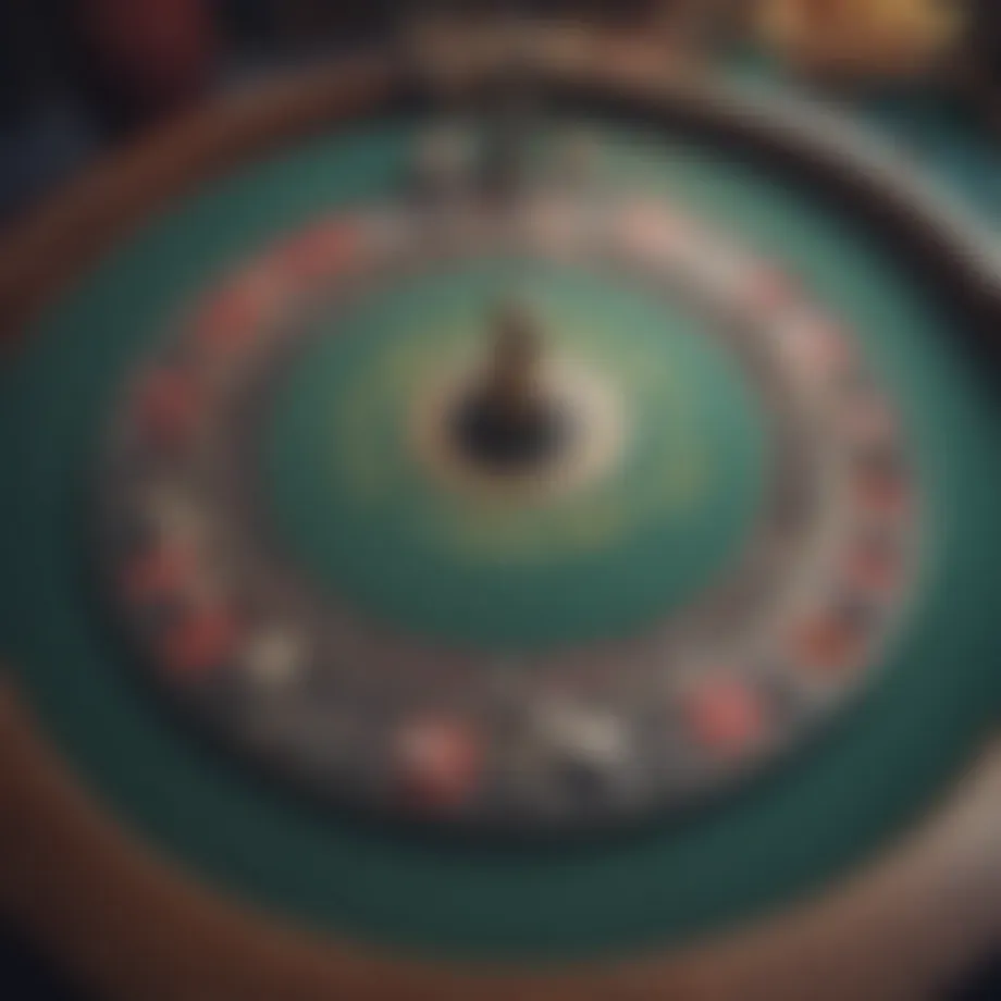 An elegant casino setting showcasing a vibrant poker table filled with chips