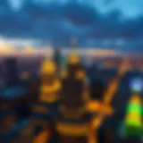 Aerial view of New York City skyline with casino lights