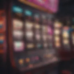 A vibrant slot machine illuminated with colorful lights