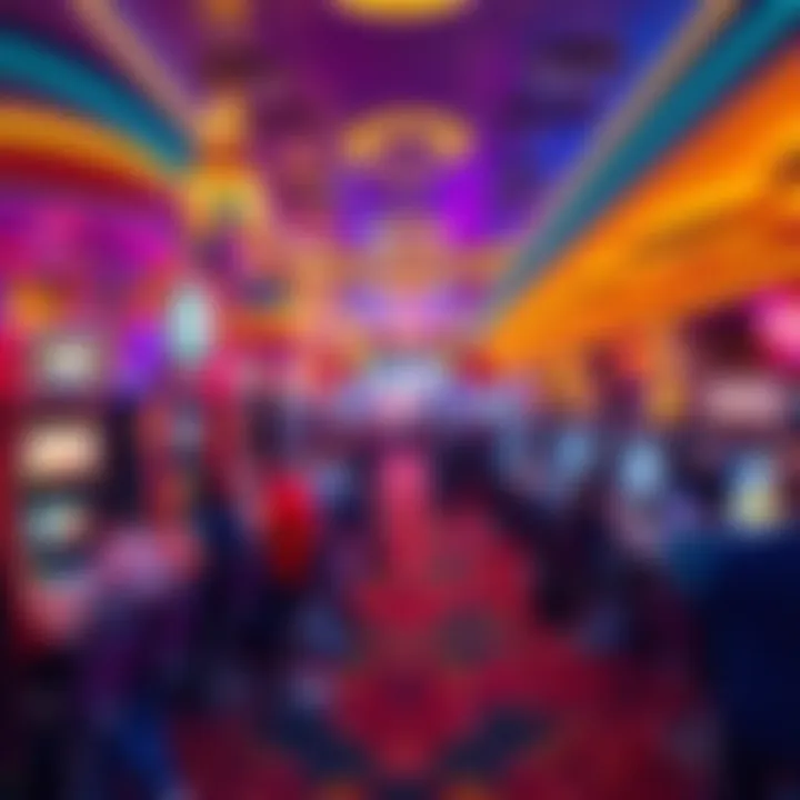 A panoramic view of a bustling casino floor filled with players engaged in slots gaming.