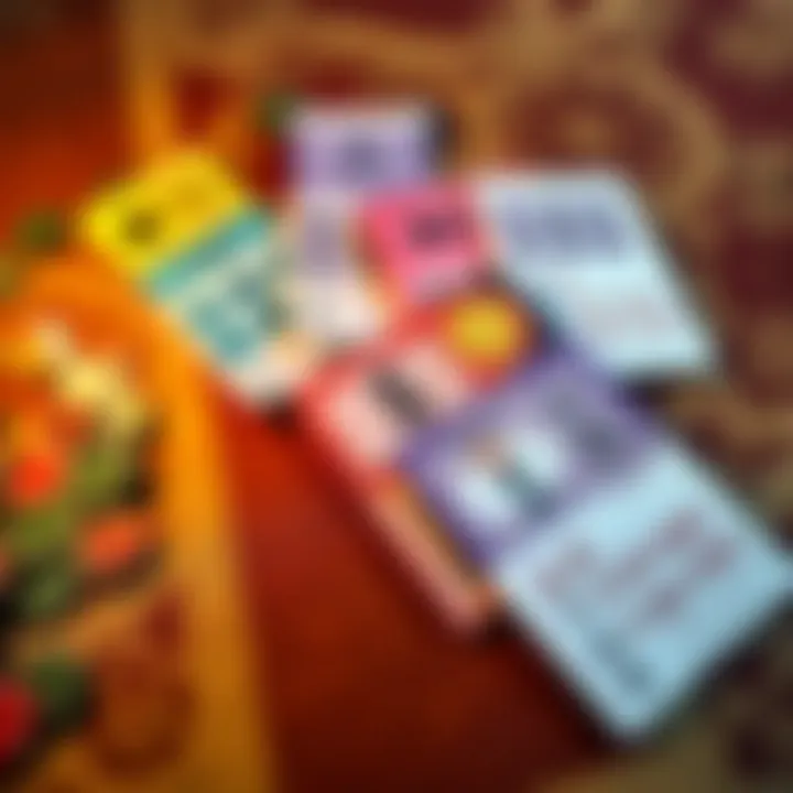 A vivid representation of various lottery tickets laid out on a textured surface