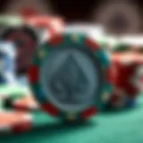 Close-up view of a colorful 3D printed poker chip showcasing intricate designs