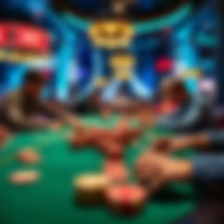 The Future of Gaming with 3D Printed Chips A futuristic casino scene featuring players using 3D printed poker chips