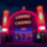A vibrant casino entrance showcasing neon lights and excitement.
