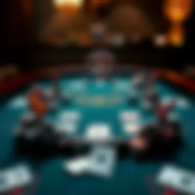 Card Game Strategy Illustration A strategic card game layout showcasing different moves and bets