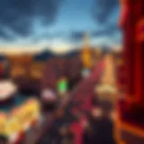 A panoramic view of the Las Vegas Strip illuminated at night, showcasing iconic casinos and vibrant lights.