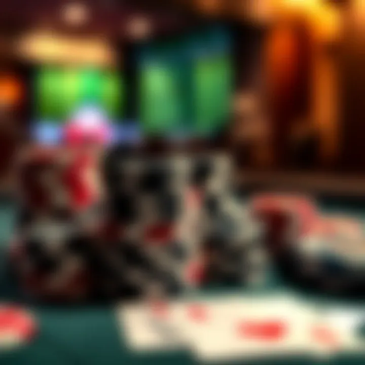 Close-up of poker chips and cards on a table, symbolizing strategy