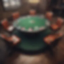 A poker table setup for a freeroll tournament with chips and cards.