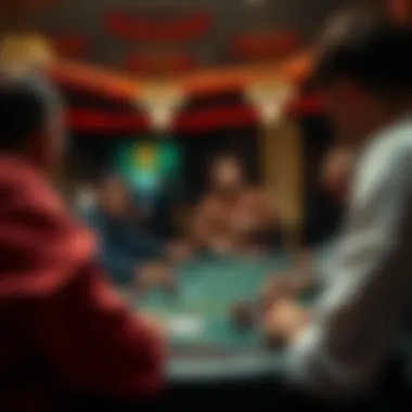 An overview of a lively poker game in progress