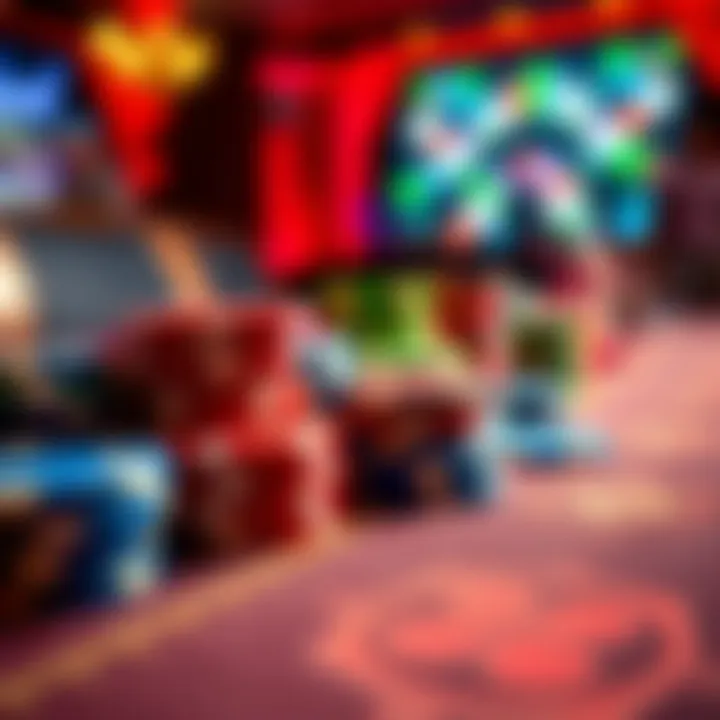 Colorful Casino Chips Close-up of colorful casino chips laid out on a gaming table