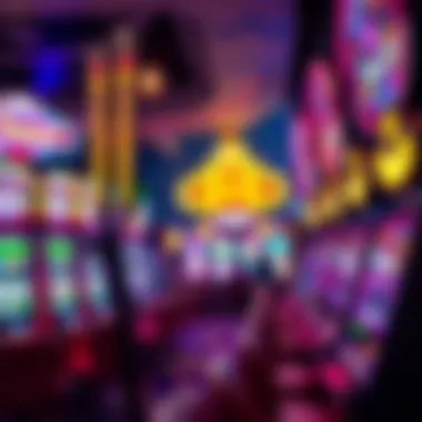 Vibrant Slot Machines in Vegas An impressive view of vibrant slot machines lighting up a Vegas casino