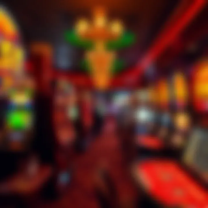 A serene setting of a casino floor at night, showcasing various gaming options with low stakes