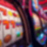 A close-up view of a penny slot machine with vibrant colors and enticing symbols