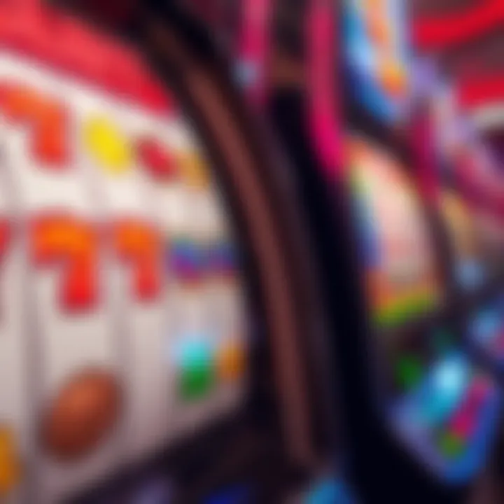 A close-up view of a penny slot machine with vibrant colors and enticing symbols