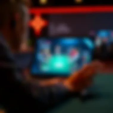 A user engaged in an online poker game on a laptop