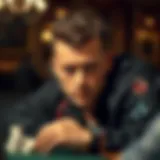 A close-up of a focused player at a poker table, showcasing a neutral facial expression