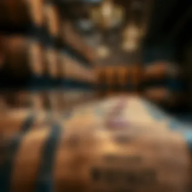 Whiskey barrels stacked in an elegant distillery
